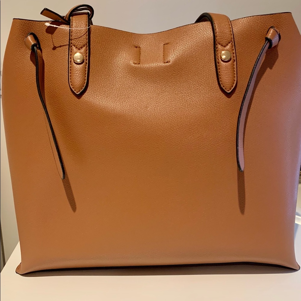H&M Camel Brown Large Tote & Pouch Included NEW